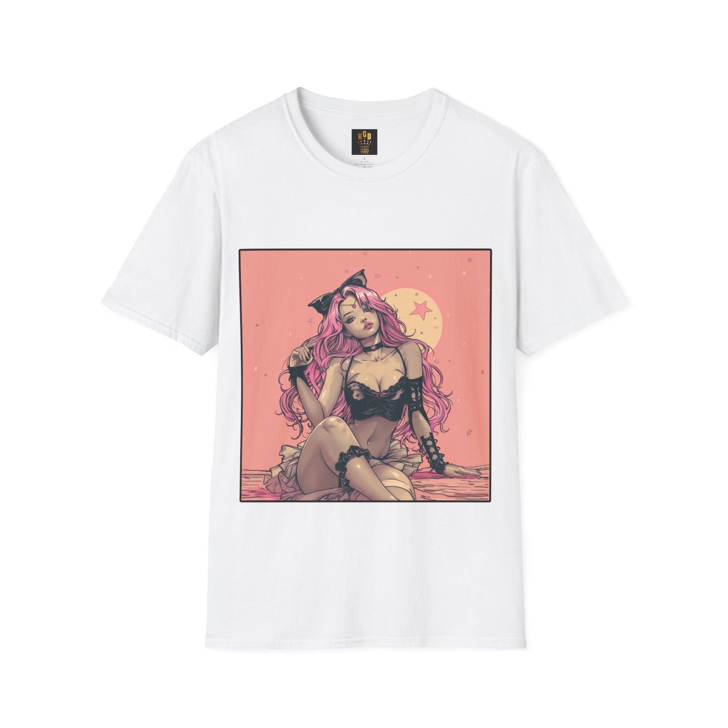 Grand theft Auto loading screen Pink chick Graphic Tee Softstyle by KGD Prints