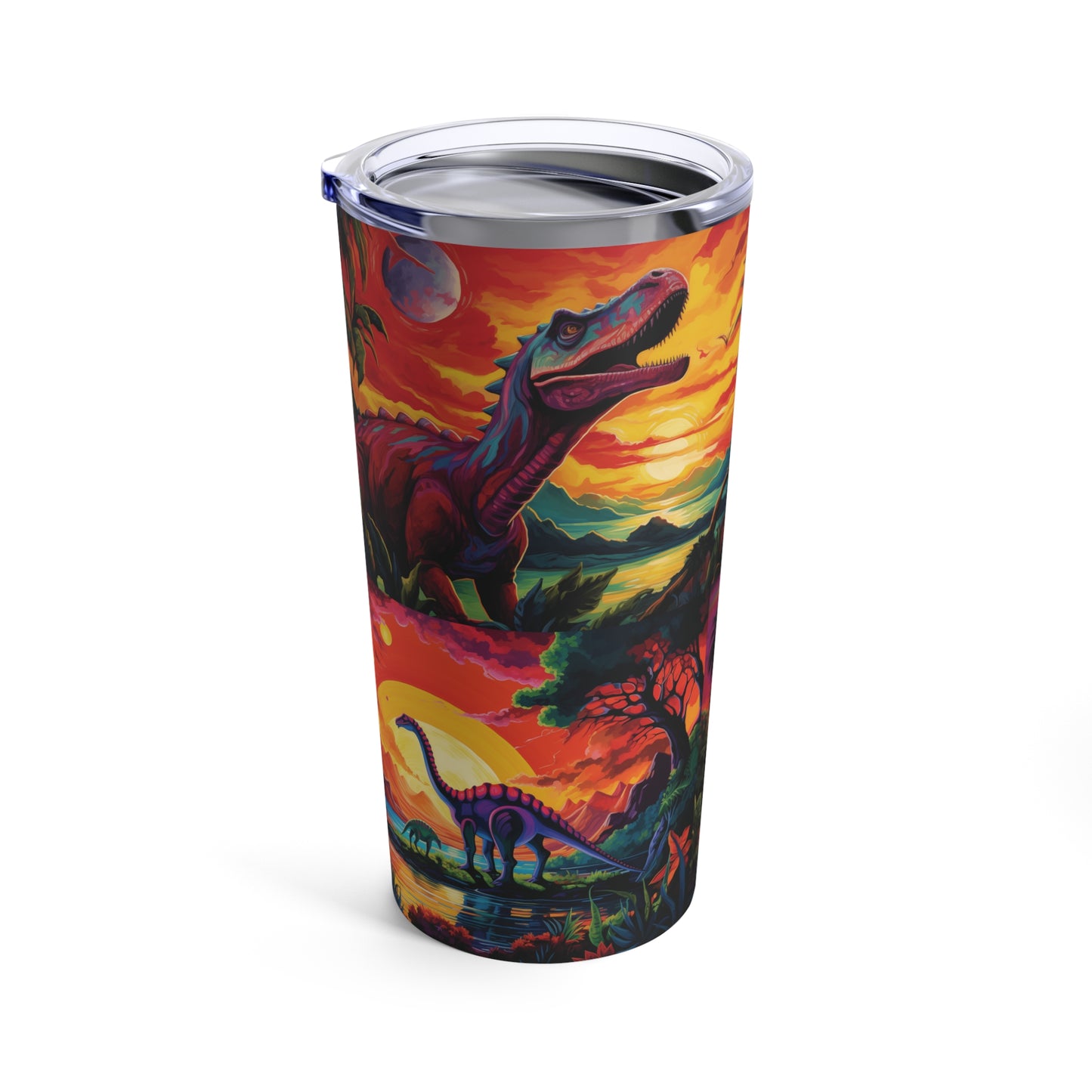 Dino Jurassic 4 scenes Tumbler 20oz, colorful