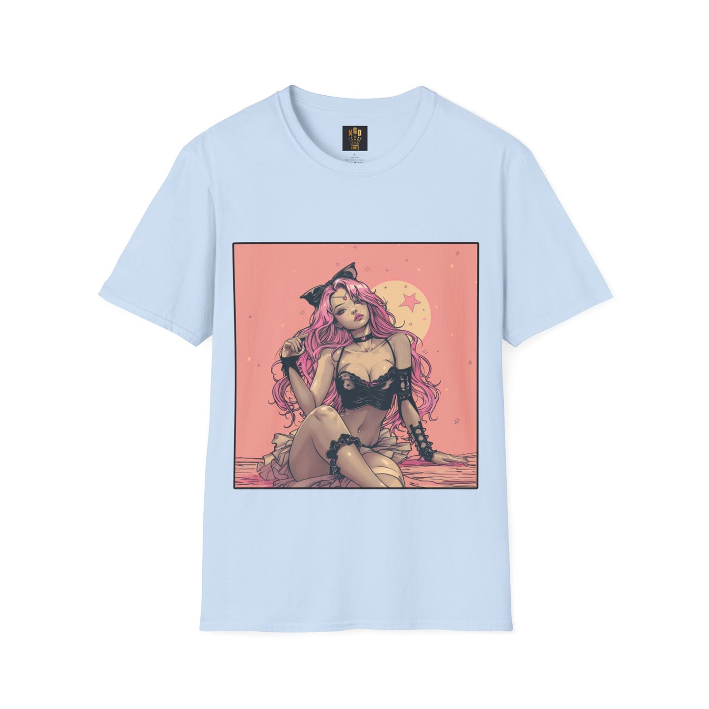 Grand theft Auto loading screen Pink chick Graphic Tee Softstyle by KGD Prints