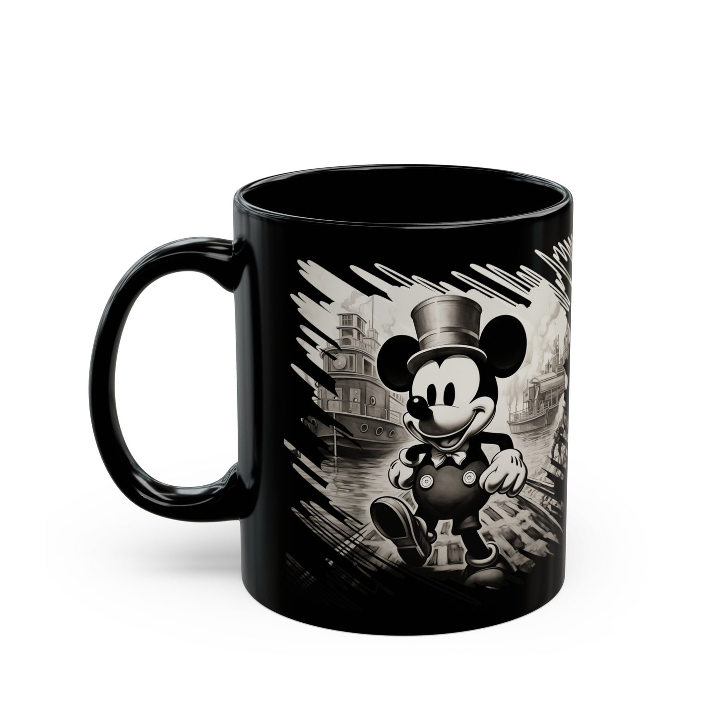 Vintage Mickey Mouse on his way to public Domain, Graphic mug, 11oz Black Mug