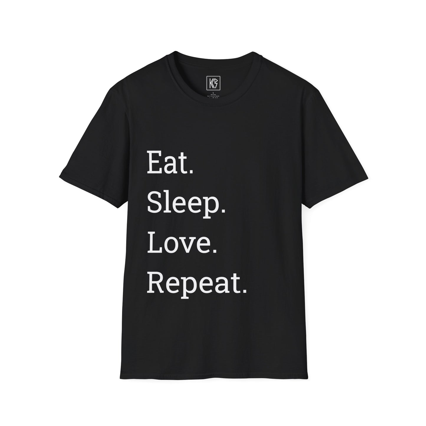 Eat sleep love repeat Graphic Tee Softstyle by KGD Prints