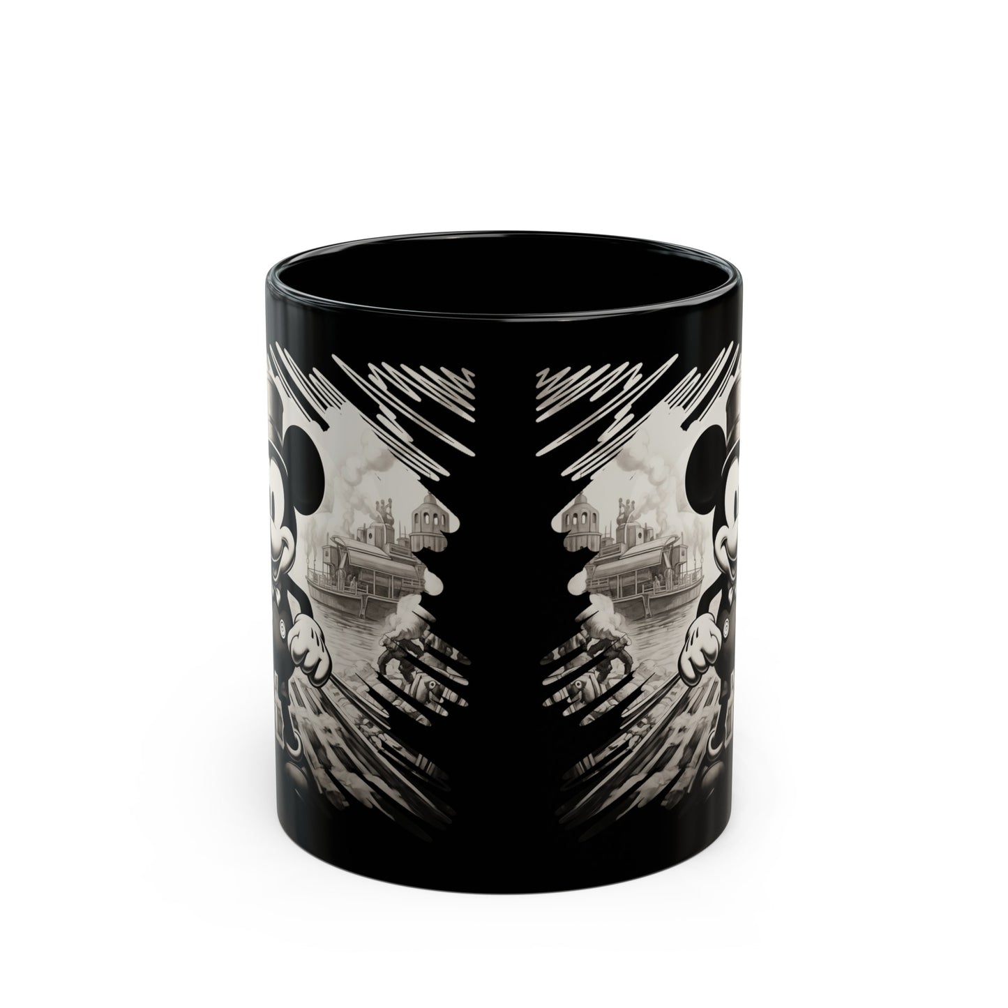 Vintage Mickey Mouse on his way to public Domain, Graphic mug, 11oz Black Mug