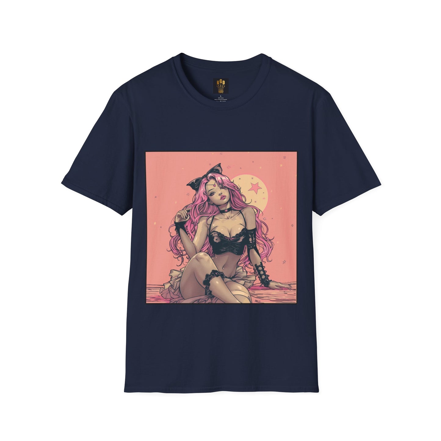 Grand theft Auto loading screen Pink chick Graphic Tee Softstyle by KGD Prints