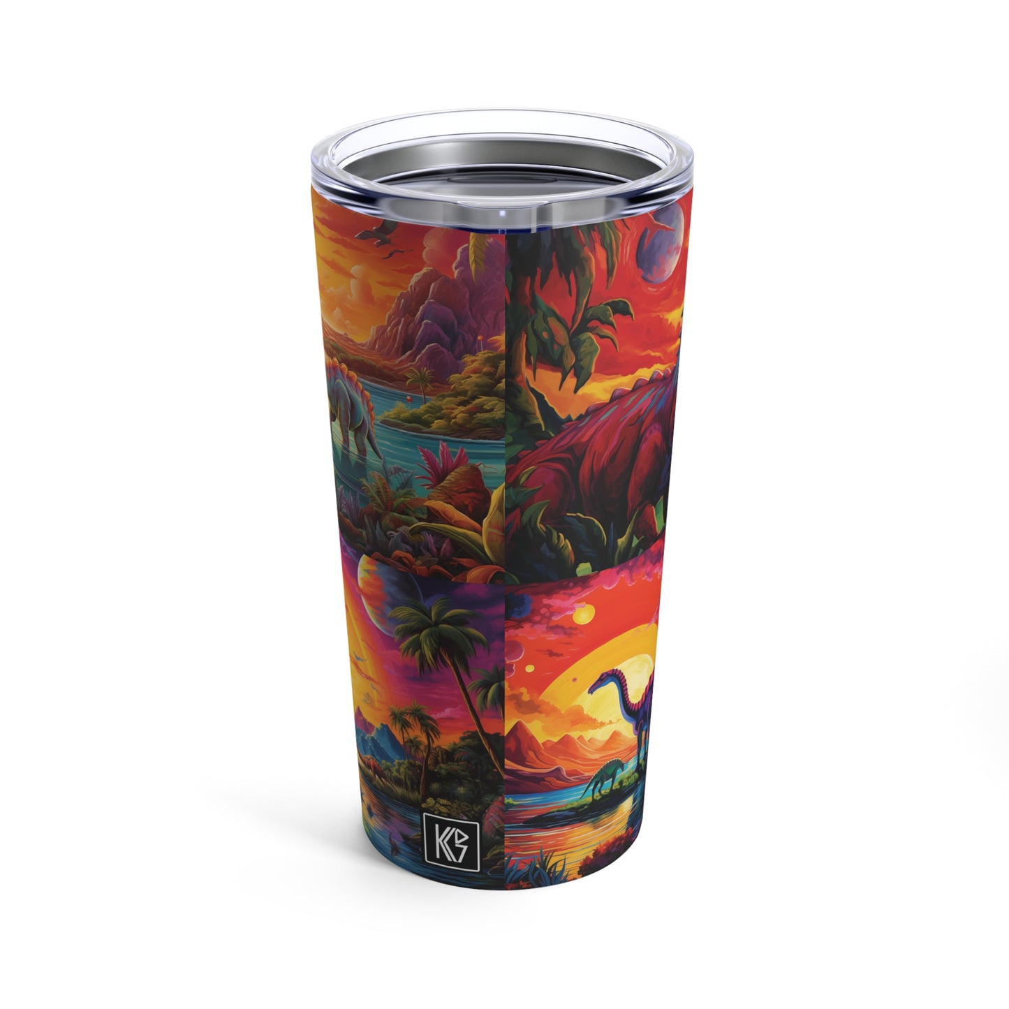 Dino Jurassic 4 scenes Tumbler 20oz, colorful