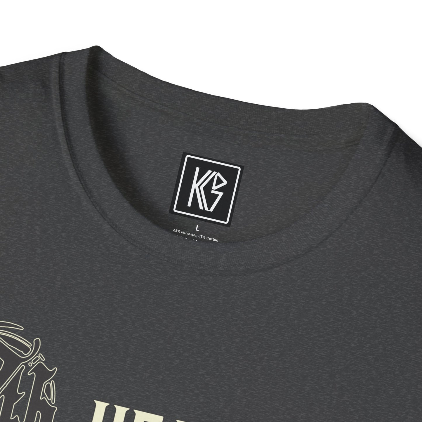 Heather Grey graphic tee, titled 7th Heaven Bar and Saloon, with a bartender in a white tank top, established 1997, Close up view