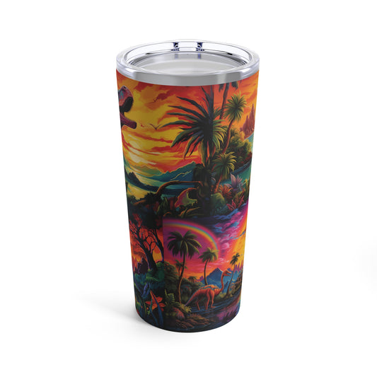 Dino Jurassic 4 scenes Tumbler 20oz, colorful