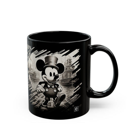 Vintage Mickey Mouse on his way to public Domain, Graphic mug, 11oz Black Mug